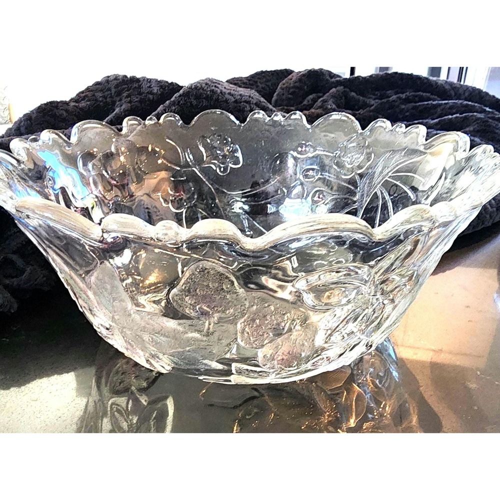 Studio Nova Fruit Harvest Iridescent Glass Bowl Vintage Mikasa Embossed 11 inch